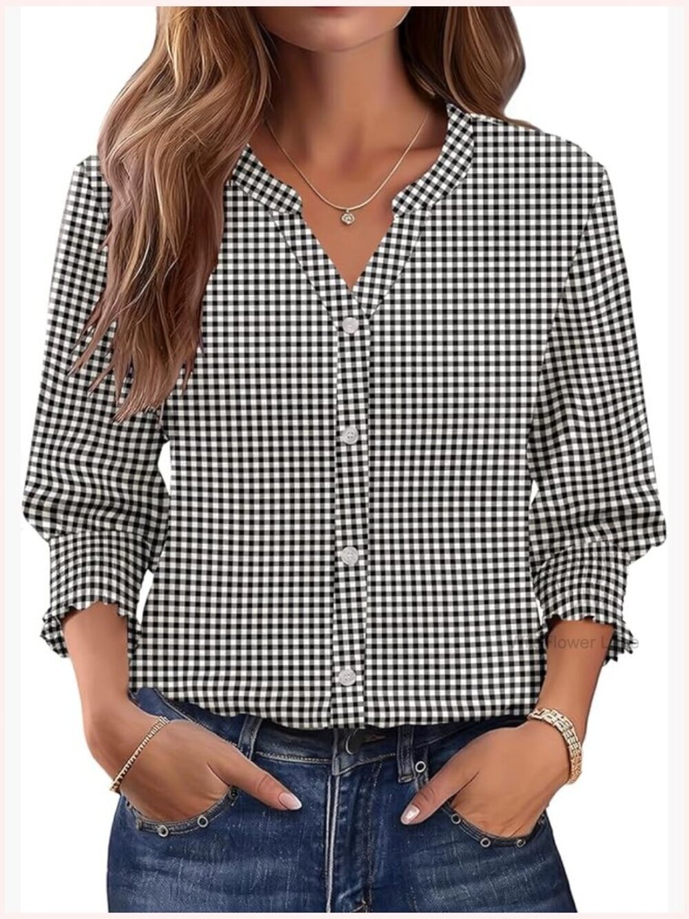 Women's 3/4 Sleeve Button Down Blouse Business Casual Top